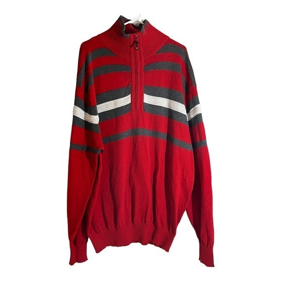 Pronti Collection by Phita Mens Red/Gray Striped Long‎ Sleeve Sweater - Picture 2 of 7